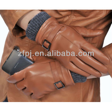 wool knitted cuff new style full palm leather glove for touch screen